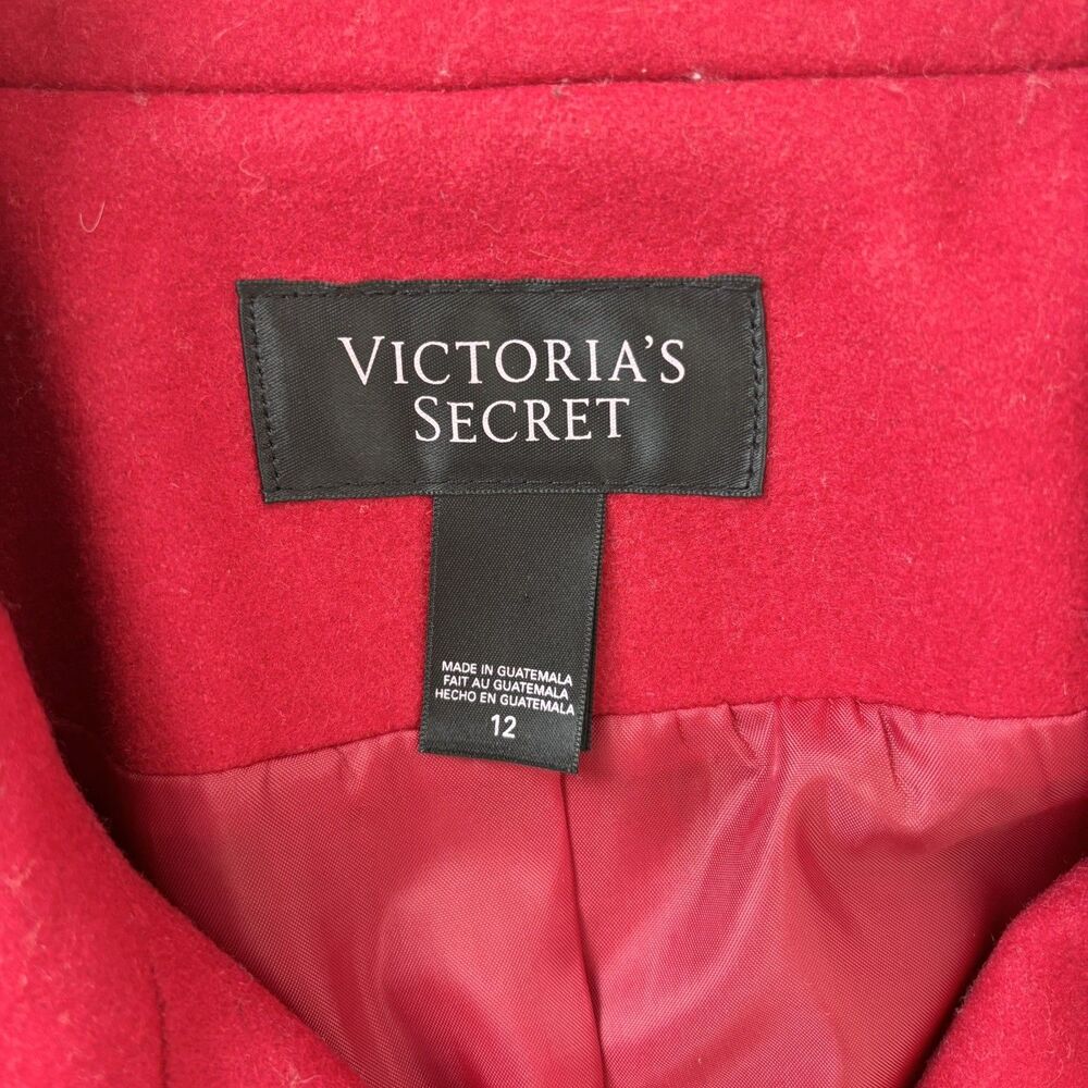 Victoria’s Secret Womens Red Pea Coat Size 12 Wool Blend Double Breasted Classic - Picture 3 of 15